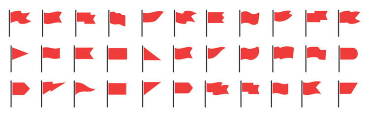 Red flag icon vector set. Start and finish symbols. Map marks for gps point. Concept of pointer, tag and important sign.