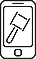 Smartphone is displaying an auction hammer, representing the growing trend of online auctions and bidding