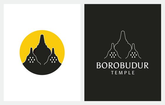 Borobudur Temple Indonesia Stupa Silhouette Logo Design Illustration