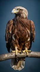 Martial Eagle Perched on Branch on Blue Background, Realistic Photo, Pattern Background, Wallpaper, Cover and Screen of Smartphone, Cell Phone, Computer, Laptop