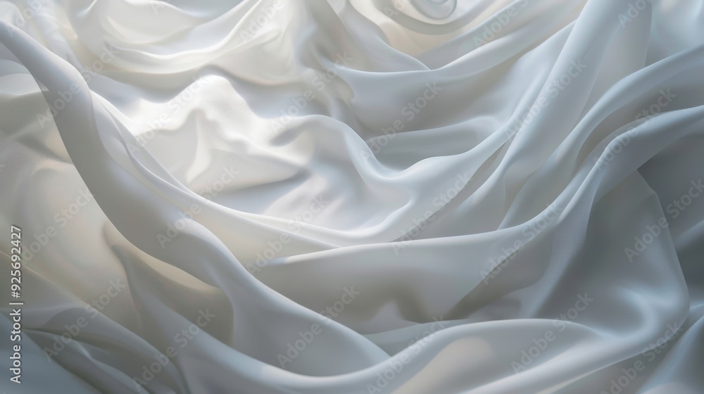 Poster abstract waves in a white cloth background, capturing the fluidity and softness of fabric in motion.