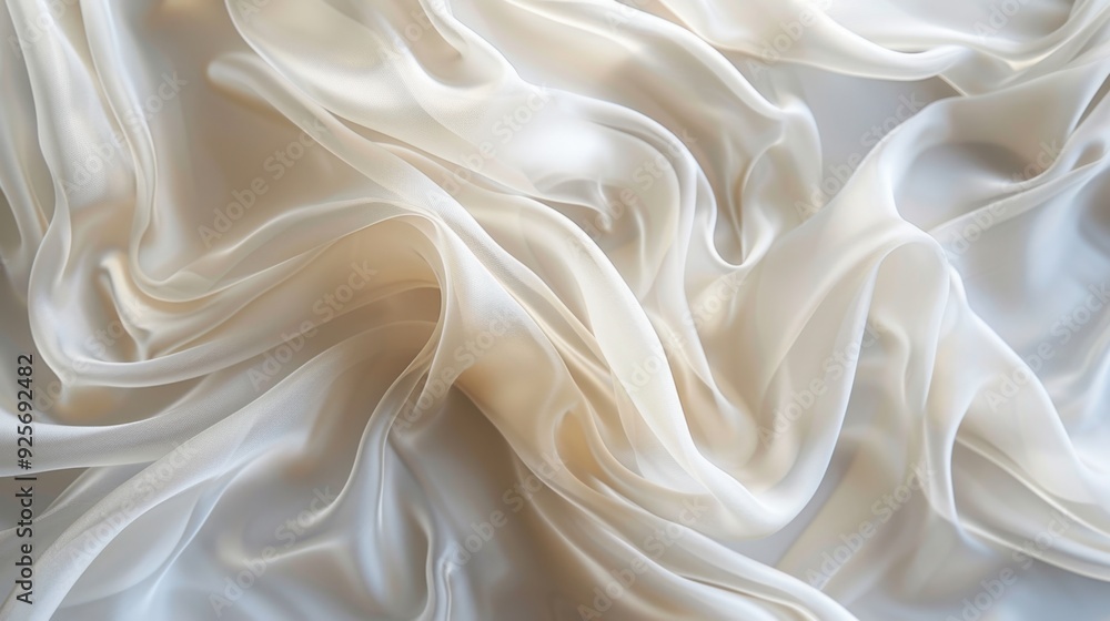 Poster abstract waves in a white cloth, creating a soft and fluid background with a sense of calm and purit
