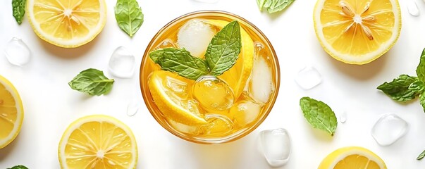 Refreshing Iced Tea with Lemon and Mint Illustration