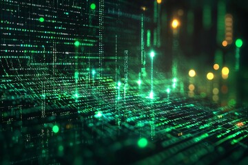 Obraz premium Green Dark Binary Code with Data Streaming Background created with Generative AI