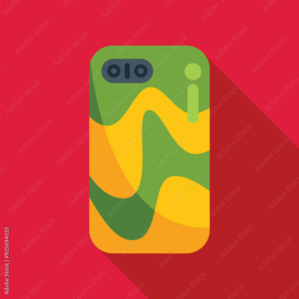 Aufkleber phone case with a green and yellow abstract pattern on a red background