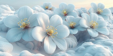 Beautiful Close-Up of White Flowers with Soft Blue Background - Dreamy Floral Aesthetic for Nature and Garden Enthusiasts