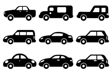 Vehicle icons vector. Set of car icons silhouette vector illustrations.
