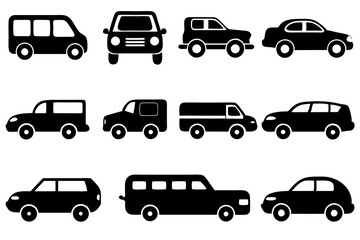 Vehicle icons vector. Set of car icons silhouette vector illustrations.