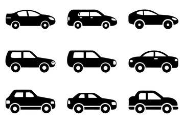 Vehicle icons vector. Set of car icons silhouette vector illustrations.