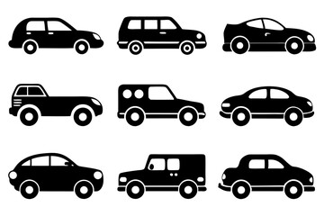Vehicle icons vector. Set of car icons silhouette vector illustrations.