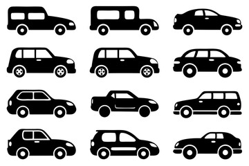 Fototapeta premium Vehicle icons vector. Set of car icons silhouette vector illustrations.