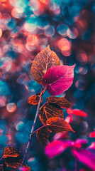 Fototapeta premium leaves foliage bokeh nature plant colorful vibrant background macro autumn branch close-up closeup 
