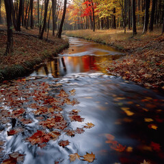 川で流れる紅葉