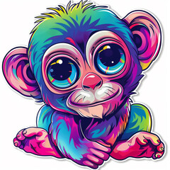monkey animal cute colorful art digital illustration baby cartoon close-up jungle mammal vibrant eyes furry playful adorable 