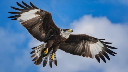 Obraz premium Osprey Flying with Blue Sky Background, Realistic Photo, Pattern Background, Wallpaper, Cover and Screen for Smartphone, Cell Phone, Computer, Laptop