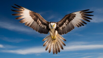 Fototapeta premium Osprey Flying with Blue Sky Background, Realistic Photo, Pattern Background, Wallpaper, Cover and Screen for Smartphone, Cell Phone, Computer, Laptop