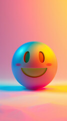 Fototapeta premium smiley emoji face colorful gradient happy sphere neon glowing cheerful playful light bright vibrant round character expression joyful positive fun 3d abstract illustration 