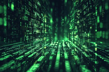Green Dark Binary Code with Data Streaming Background created with Generative AI