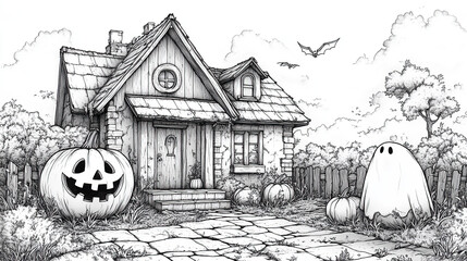 old house in the forest coloring page