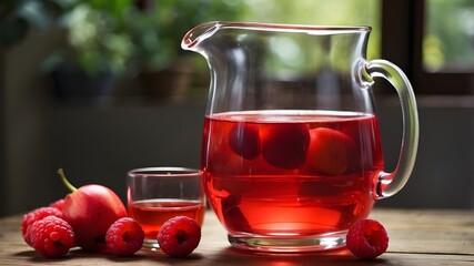 Jug and glasses with red juice