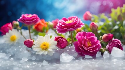 pink and white tulips in the snow
