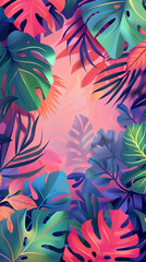 tropical leaves colorful vibrant nature foliage greenery jungle background pattern botanical exotic lush flora pink green gradient plant life tropical foliage 