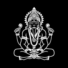 Fototapeta premium A white logo outline of a cool Hanuman on a black background