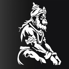 Fototapeta premium A white logo outline of a cool Hanuman on a black background