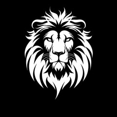 Obraz premium A white logo outline of a cool Lion on a black background