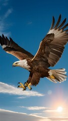 Golden Eagle Flying With Blue Sky Background, Realistic Photo, Pattern Background, Wallpaper, Cover and Screen for Smartphone, Cell Phone, Computer, Laptop