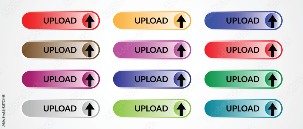 Poster set of different color gradient upload button vector illustration.