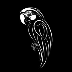 Obraz premium A white logo outline of a cool Scarlet macaw on a black background