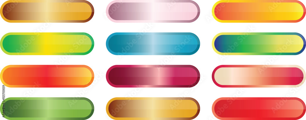 Poster set of different color gradient shiny button art vector illustration.