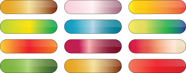 set of different color gradient shiny button vector illustration.