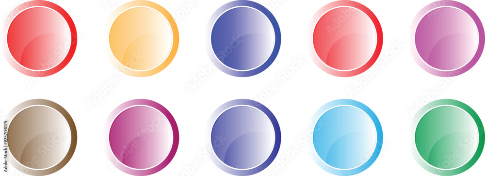 Poster set of different color gradient circle button vector illustration.