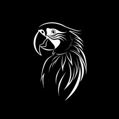Fototapeta premium A white logo outline of a cool Scarlet macaw on a black background
