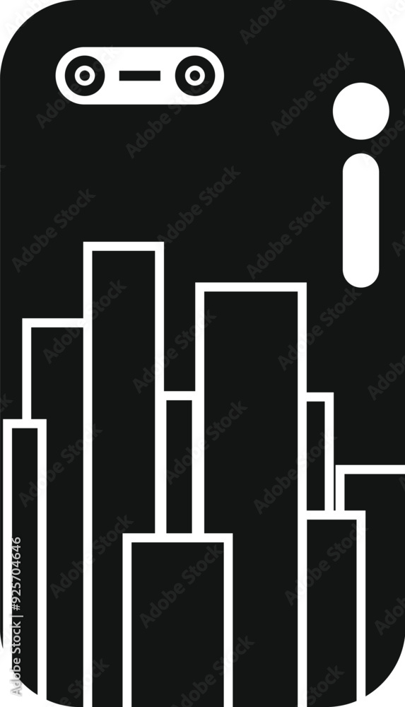 Poster Black simple icon of a smartphone showing city buildings at night