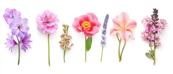 Set of different beautiful flowers on white background