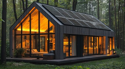 Tiny Solar-Powered House: A small, cozy home with solar panels, highlighting the simplicity and efficiency of renewable energy.