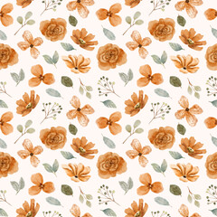 orange floral watercolor seamless pattern