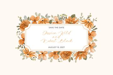 orange floral watercolor label frame