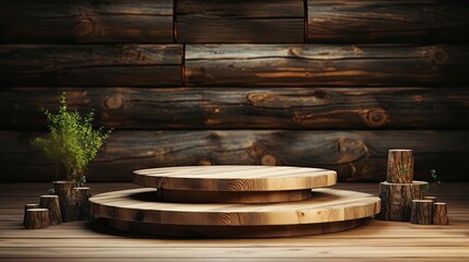 Fototapeta premium Wood podium product stand or display with cinematic light and cinematic background