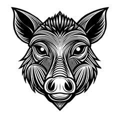 Vector illustration of a head wild boar on white background