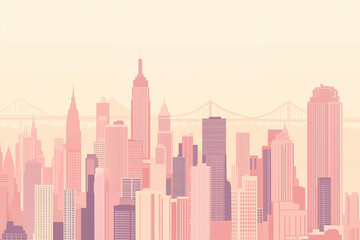 Fototapeta premium a minimalist, flat-style illustration of a bustling city skyline with skyscrapers and bridges