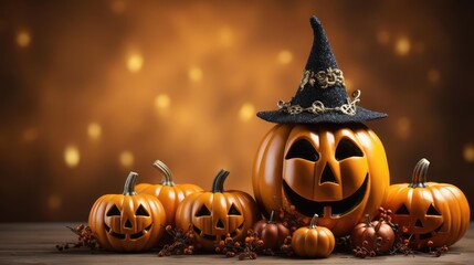 halloween background with the concept of a pumpkin in the shape of a face on a scary background