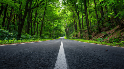 Obraz premium a beautiful asphalt road passing through green forest, wallpaper, background 