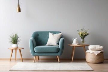Teal Armchair with White Pillow in a Modern Living Room