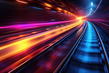 Futuristic high speed travel through a glowing tunnel