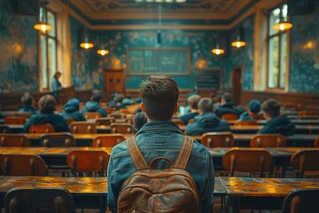 Naklejka premium Student in Vintage Classroom