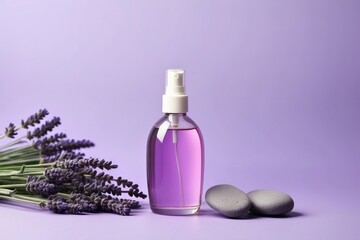 Lavender Essential Oil Spray with Stones and Flowers